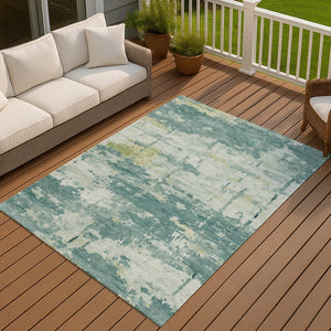 HomeRoots 9' X 12' Teal Abstract Area Rug - Washable Indoor/Outdoor Design, Stain Resistant, Modern Style! 688955