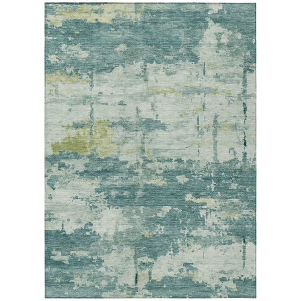 HomeRoots 9' X 12' Teal Abstract Area Rug - Washable Indoor/Outdoor Design, Stain Resistant, Modern Style! 688955