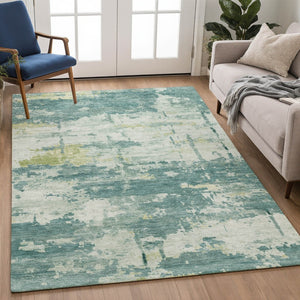 HomeRoots 9' X 12' Teal Abstract Area Rug - Washable Indoor/Outdoor Design, Stain Resistant, Modern Style! 688955