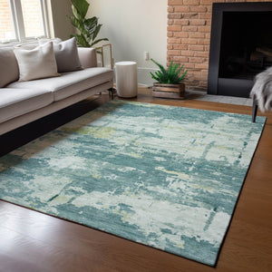 HomeRoots 9' X 12' Teal Abstract Area Rug - Washable Indoor/Outdoor Design, Stain Resistant, Modern Style! 688955
