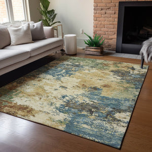HomeRoots 5' X 8' Washable Beige, Blue & Gray Abstract Area Rug - Durable Indoor/Outdoor Comfort & Style 688958
