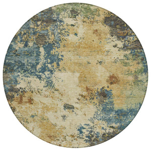 HomeRoots 8' Modern Round Abstract Rug in Beige, Blue & Gray – Washable Indoor/Outdoor Accent for High Traffic Areas 688959