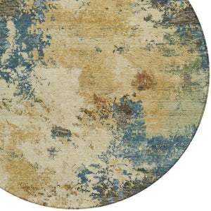 HomeRoots 8' Modern Round Abstract Rug in Beige, Blue & Gray – Washable Indoor/Outdoor Accent for High Traffic Areas 688959