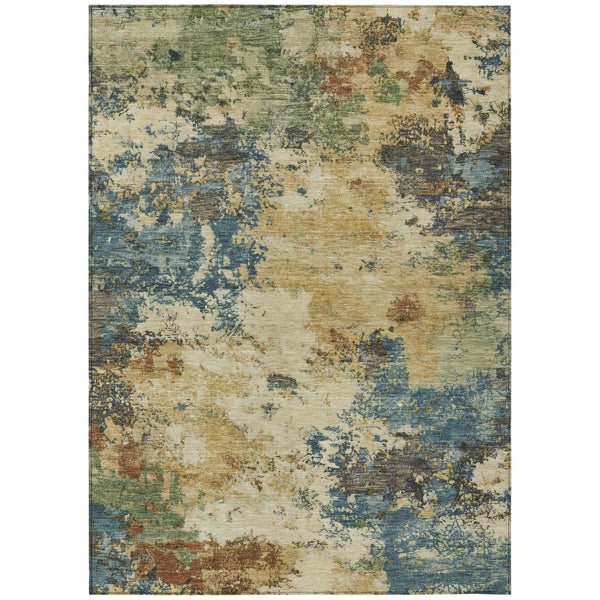 HomeRoots 9' X 12' Abstract Area Rug - Stylish Beige, Blue & Gray Design for Indoor & Outdoor Use, Washable! 688961
