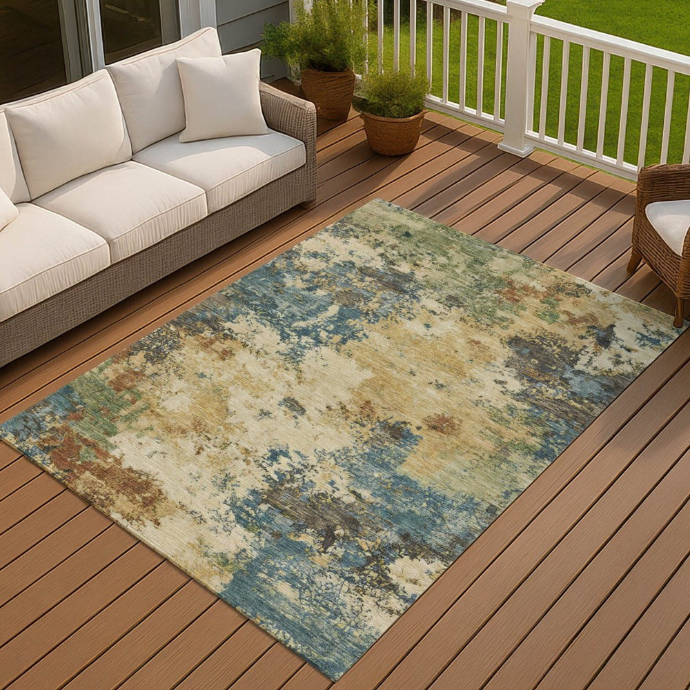 HomeRoots 10' Washable Beige, Blue & Gray Abstract Area Rug for Indoor/Outdoor Use - Durable & Stylish Design 688962