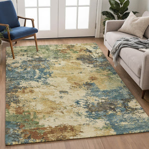 HomeRoots 10' Washable Beige, Blue & Gray Abstract Area Rug for Indoor/Outdoor Use - Durable & Stylish Design 688962