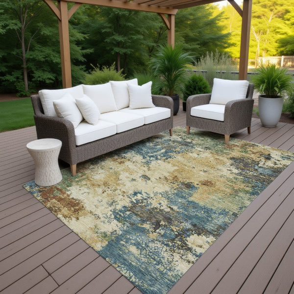 HomeRoots 10' Washable Beige, Blue & Gray Abstract Area Rug for Indoor/Outdoor Use - Durable & Stylish Design 688962