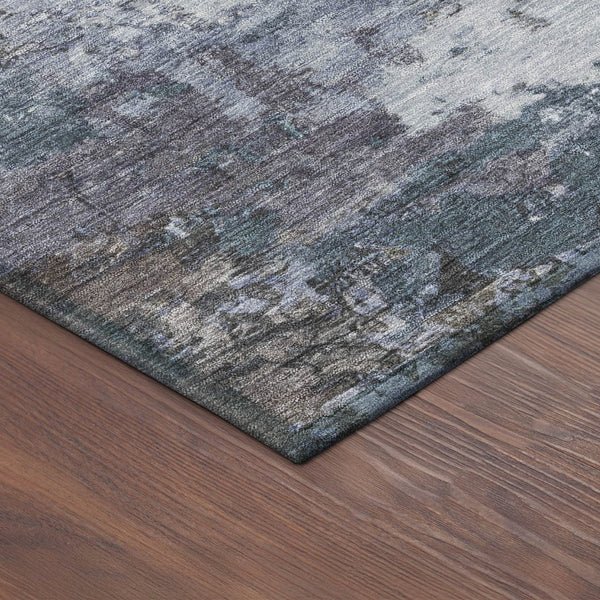 HomeRoots 8' Round Abstract Area Rug in Blue & Gray - Washable, Durable, Indoor/Outdoor, Modern Design! 688965