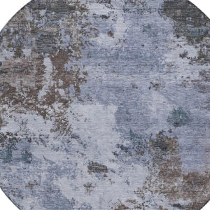 HomeRoots 8' Round Abstract Area Rug in Blue & Gray - Washable, Durable, Indoor/Outdoor, Modern Design! 688965