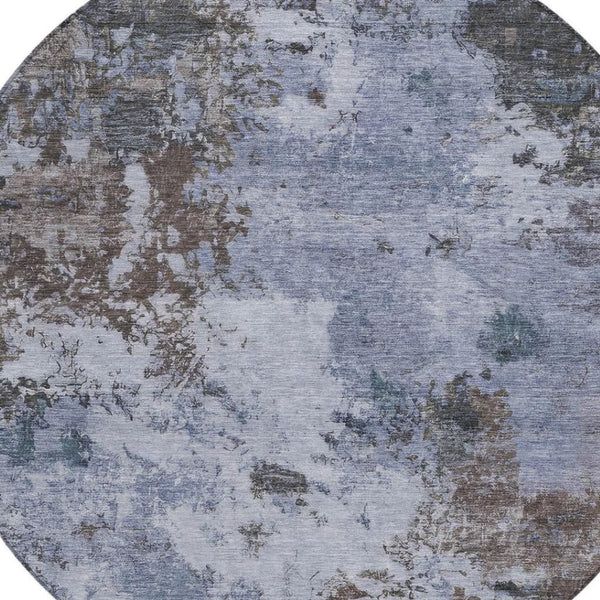 HomeRoots 8' Round Abstract Area Rug in Blue & Gray - Washable, Durable, Indoor/Outdoor, Modern Design! 688965