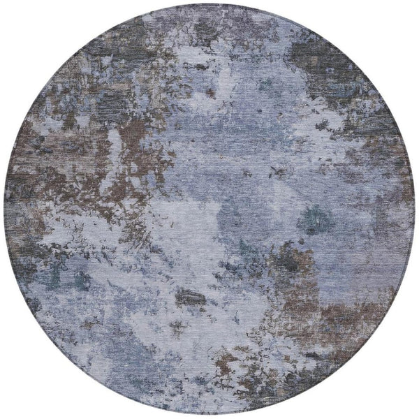 HomeRoots 8' Round Abstract Area Rug in Blue & Gray - Washable, Durable, Indoor/Outdoor, Modern Design! 688965