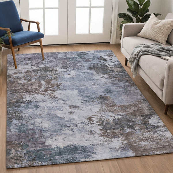 HomeRoots 8' X 10' Blue and Gray Abstract Area Rug - Stylish, Washable, Durable for Indoor & Outdoor Spaces 688966