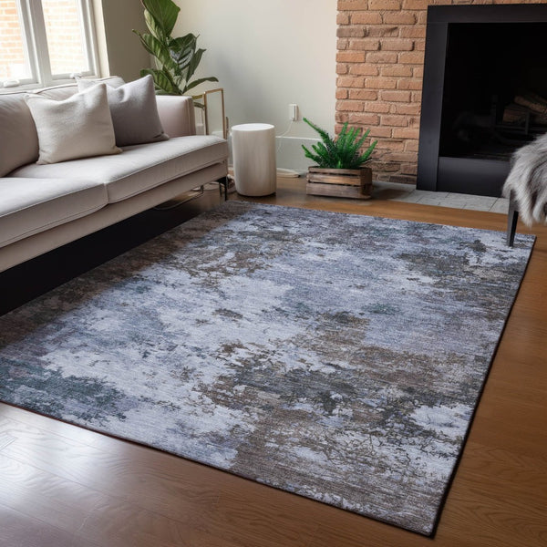 HomeRoots 9' Blue and Gray Abstract Washable Area Rug – Durable, Stylish for Indoor and Outdoor Living Spaces 688967