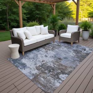 HomeRoots 9' Blue and Gray Abstract Washable Area Rug – Durable, Stylish for Indoor and Outdoor Living Spaces 688967