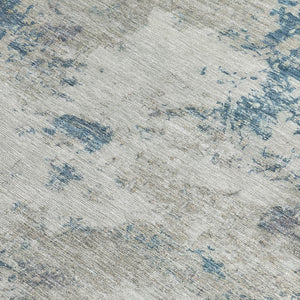 HomeRoots 5' Denim Blue & Gray Abstract Washable Area Rug - Indoor/Outdoor Durable Design for Any Space 688970