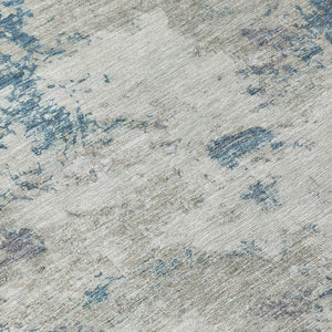 HomeRoots 8' Denim Blue and Gray Round Abstract Area Rug - Durable, Washable, Modern Design for Indoor/Outdoor Use 688971