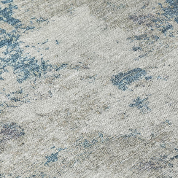 HomeRoots 8' Denim Blue and Gray Round Abstract Area Rug - Durable, Washable, Modern Design for Indoor/Outdoor Use 688971