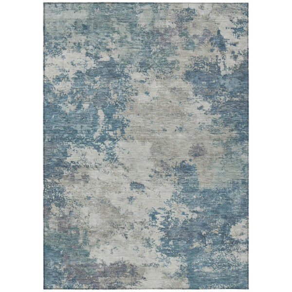 HomeRoots 8' X 10' Denim Blue & Gray Abstract Washable Area Rug - Stylish, Durable for Indoor & Outdoor Use! 688972