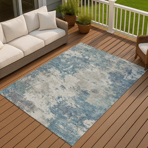HomeRoots 9' X 12' Denim Blue and Gray Abstract Washable Area Rug - Durable, Stylish, Indoor/Outdoor Versatility! 688973