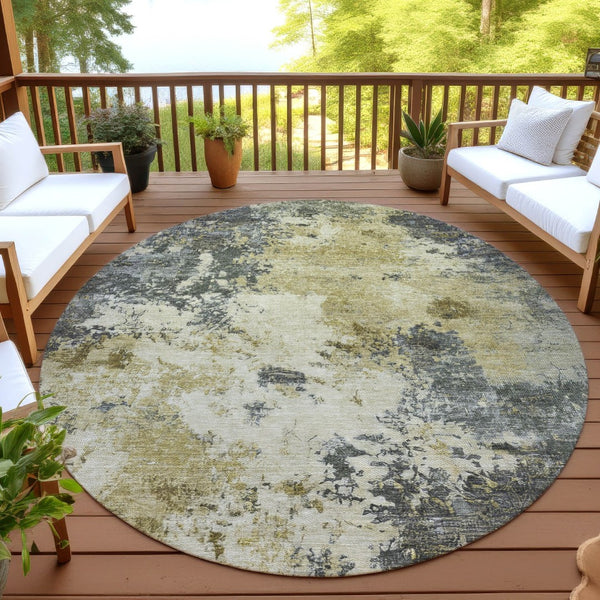 HomeRoots 8' Contemporary Pewter and Gold Abstract Washable Area Rug for Indoor and Outdoor Elegance 688977