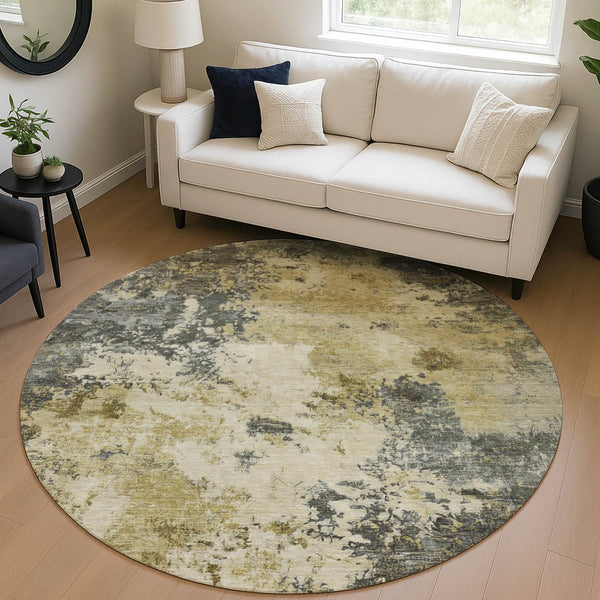 HomeRoots 8' Contemporary Pewter and Gold Abstract Washable Area Rug for Indoor and Outdoor Elegance 688977
