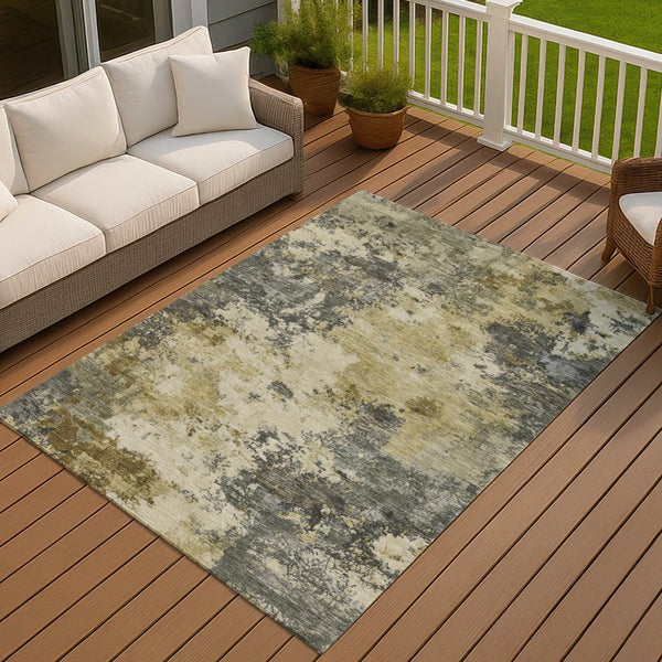 HomeRoots 10' X 14' Stylish Pewter and Gold Abstract Washable Area Rug for Indoor and Outdoor Elegance 688980