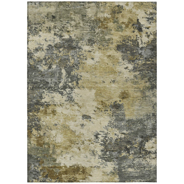 HomeRoots 10' X 14' Stylish Pewter and Gold Abstract Washable Area Rug for Indoor and Outdoor Elegance 688980