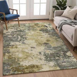 HomeRoots 10' X 14' Stylish Pewter and Gold Abstract Washable Area Rug for Indoor and Outdoor Elegance 688980