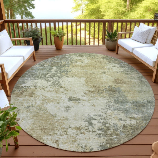HomeRoots 8' Wheat Beige Round Abstract Area Rug – Durable, Washable & Stylish for Indoor/Outdoor Spaces! 688983