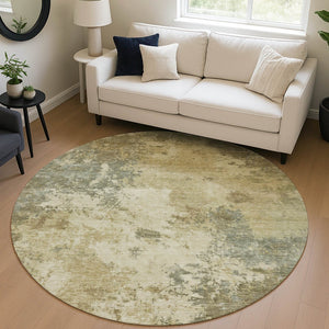 HomeRoots 8' Wheat Beige Round Abstract Area Rug – Durable, Washable & Stylish for Indoor/Outdoor Spaces! 688983