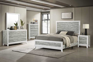 English Elm Modern/Contemporary Queen Panel Bed with Sleek Gray & White Finish, Solid Wood Headboard Footboard 90" White+gray 65.75 L x 35.75 W x 5.37 H B011P271951