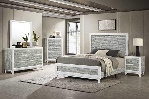 English Elm Modern/Contemporary Queen Panel Bed with Sleek Gray & White Finish, Solid Wood Headboard Footboard 90" White+gray 65.75 L x 35.75 W x 5.37 H B011P271951