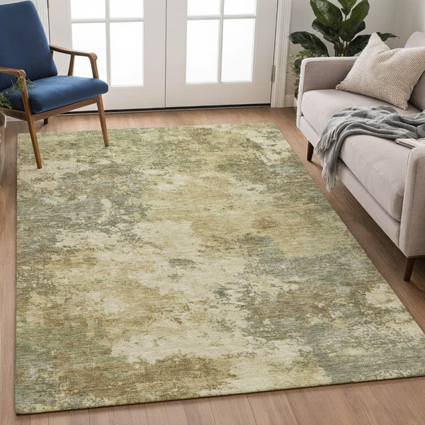 HomeRoots 8' X 10' Wheat and Beige Abstract Area Rug - Washable, Stain-Resistant, Perfect for Indoor/Outdoor Use 688984