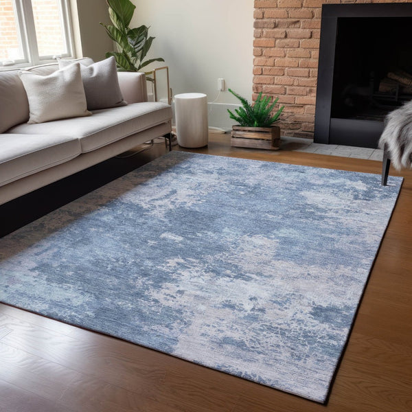 HomeRoots 5' X 8' Blue and Ivory Abstract Area Rug – Stylish, Washable, Durable for Indoor & Outdoor Spaces 688988