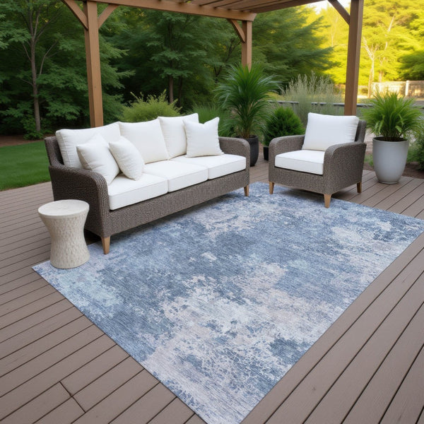 HomeRoots 5' X 8' Blue and Ivory Abstract Area Rug – Stylish, Washable, Durable for Indoor & Outdoor Spaces 688988