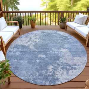 HomeRoots 8' Blue And Ivory Round Abstract Area Rug - Modern, Washable Design for Indoor & Outdoor Spaces 688989