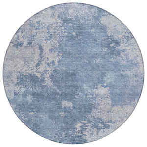 HomeRoots 8' Blue And Ivory Round Abstract Area Rug - Modern, Washable Design for Indoor & Outdoor Spaces 688989