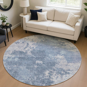 HomeRoots 8' Blue And Ivory Round Abstract Area Rug - Modern, Washable Design for Indoor & Outdoor Spaces 688989