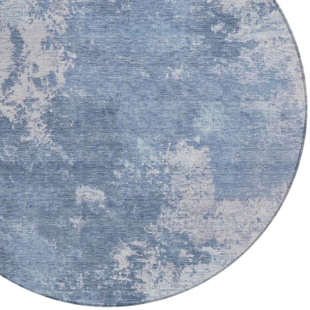 HomeRoots 8' Blue And Ivory Round Abstract Area Rug - Modern, Washable Design for Indoor & Outdoor Spaces 688989