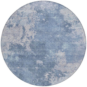 HomeRoots 8' Blue And Ivory Round Abstract Area Rug - Modern, Washable Design for Indoor & Outdoor Spaces 688989