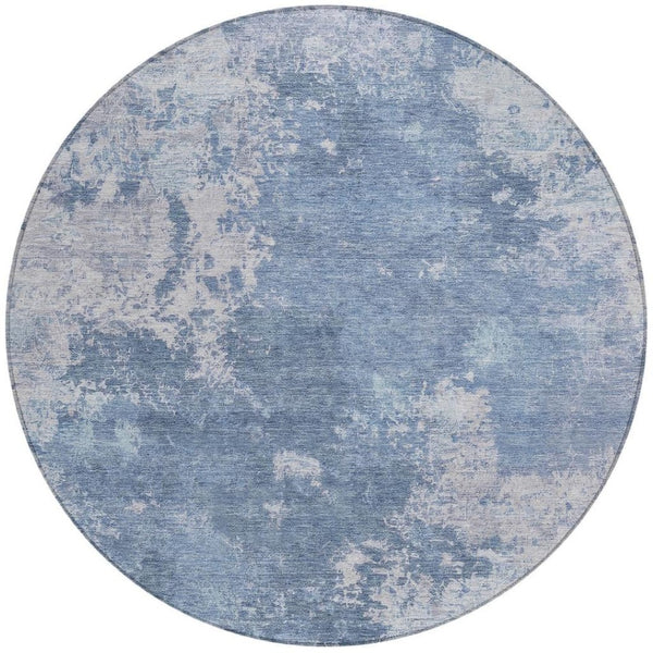 HomeRoots 8' Blue And Ivory Round Abstract Area Rug - Modern, Washable Design for Indoor & Outdoor Spaces 688989