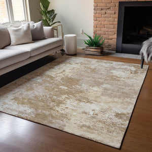 HomeRoots 5' X 8' Brown and Beige Abstract Area Rug - Stylish, Washable, Indoor/Outdoor, Stain-Resistant Design! 688994