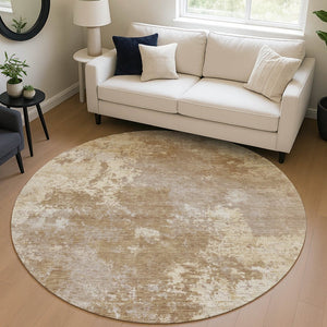HomeRoots 8' Round Abstract Washable Indoor Outdoor Area Rug - Durable, Stylish, and Perfect for High-Traffic Spaces 688995