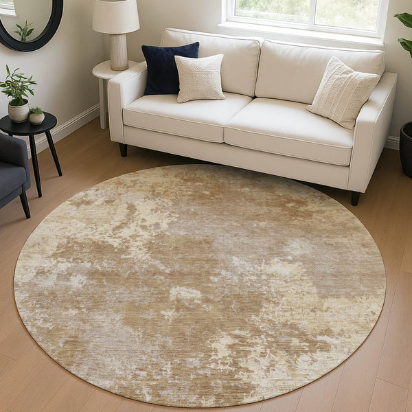 HomeRoots 8' Round Abstract Washable Indoor Outdoor Area Rug - Durable, Stylish, and Perfect for High-Traffic Spaces 688995
