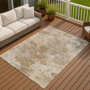 HomeRoots 10' Brown & Beige Abstract Washable Area Rug - Stylish Indoor/Outdoor Design, Stain-Resistant! 688998