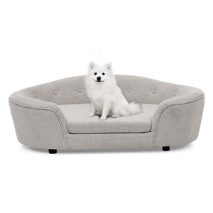 English Elm Oversized Oval Dog Sofa with Tufted Linen Backrest for Large Breed Lounging Comfort Beige W487P415300
