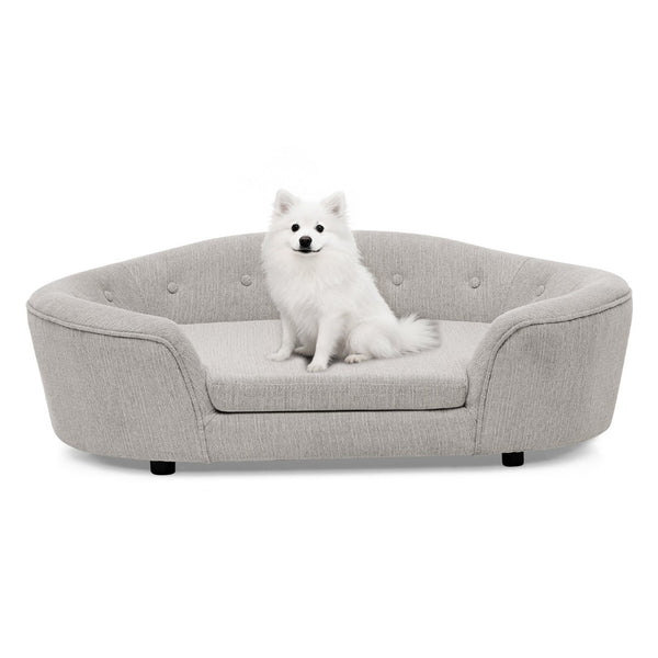 English Elm Oversized Oval Dog Sofa with Tufted Linen Backrest for Large Breed Lounging Comfort Beige W487P415300