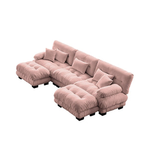 English Elm Luxury U-Shaped Modular Sectional Sofa - Oversized Deep Seat Chenille Couch With 2 Ottomans In Pink W714S01012