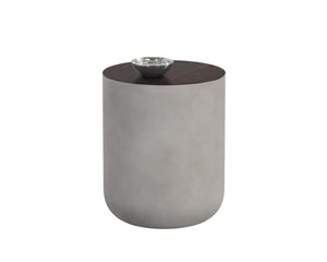 Sunpan Diaz End Table - Stylish Concrete Drum Design with Dark Timber Top, Perfect for Modern Spaces Grey / Wood Grain Brown