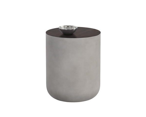 Sunpan Diaz End Table - Stylish Concrete Drum Design with Dark Timber Top, Perfect for Modern Spaces Grey / Wood Grain Brown